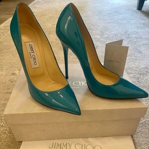 Jimmy Choo Patent Azora Turquoise Heel